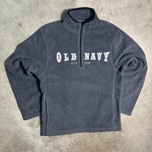 Vintage Y2K Old Navy Spellout Quarter Zip Crewneck Mens Large Gray Sweatshirt